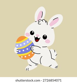 Conejito blanco adorable que lleva el huevo de Pascua