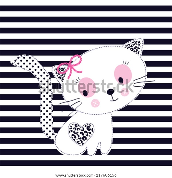 Adorable White Cat Girl Striped Background Stock Vector (Royalty Free ...