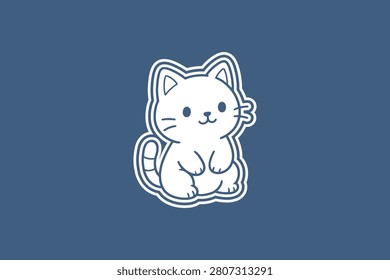 Adorable white cat illustration featuring simple clean lines and a cute minimalist aesthetic set against a solid dark blue background