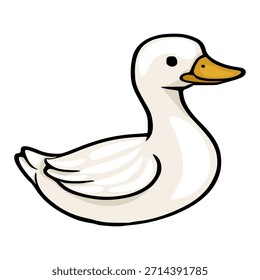 Adorable Ilustración vectorial de pato blanco con una expresión alegre y contornos atrevidos, perfecto para temáticas infantiles.
