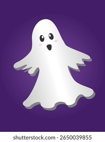 Adorable white ghost with a happy face on a dark background, perfect for Halloween invitations, party decorations, greeting cards, kids’ crafts, spooky social media posts, and festive designs