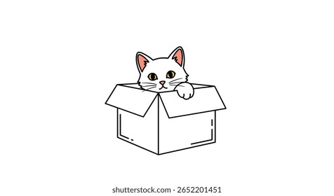 Adorável gatinho branco espiando fora de uma caixa de papelão gatinho adorável espiando da caixa
