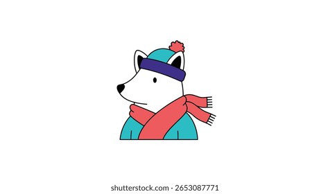 Adorable White Polar Bear Character Wearing a Teal Winter Hat and Scarf Illustration