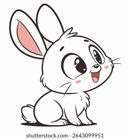 Adorable White Rabbit with Expressive Eyes and Smile, Isolated white