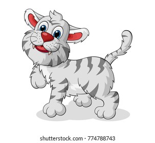 Adorable White Tiger Cartoon. Vector Illustration