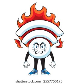 Adorable Wi-Fi mascot character displaying irritation and anger, cartoon style, perfect for technology and branding concepts