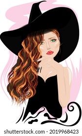 Adorable witch in a big hat