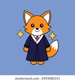 Adorable witty fox in magic school robes vector illustration. Perfect for fantasy-themed designs, educational materials, and children's books. Download now for enchanting art
