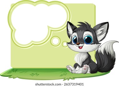 Adorable wolf sitting with a blank speech bubble