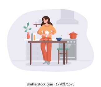 Woman Preparing Salad Using Vegetarian Ingredients Stock Vector ...