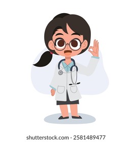 adorable woman doctor cartoon in uniform making ok sign cute medical profession