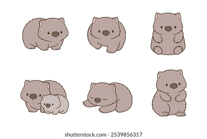 Adorable ilustración de personaje de animal wombat