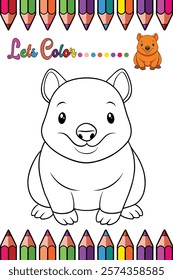 Adorable Wombat Coloring Page for Kids - Fun and Printable Cartoon Animal Outline for Creative Learning