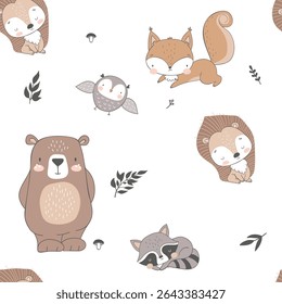 Adorable Woodland Animals Seamless Pattern - Cute Forest Creatures Background