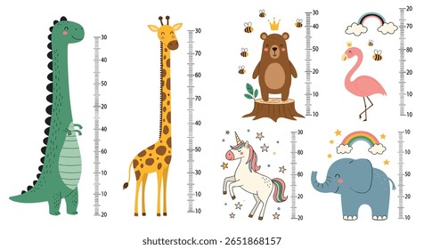 Adorable woodland creatures and jungle animals height chart for kids nursery room decor