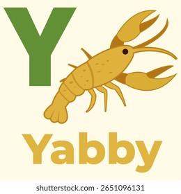 Adorável yabby representando a letra Y da série do alfabeto animal. Diversão e educacional para crianças, perfeito para flashcards, livros e decoração de sala de aula.