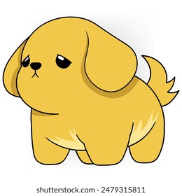 Adorable yellow cartoon puppy with a sad expression. Perfect for emotive children's illustrations and designs.