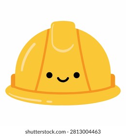 Adorable yellow construction helmet featuring a cheerful face, symbolizing safety, protection, and construction work in a playful style.