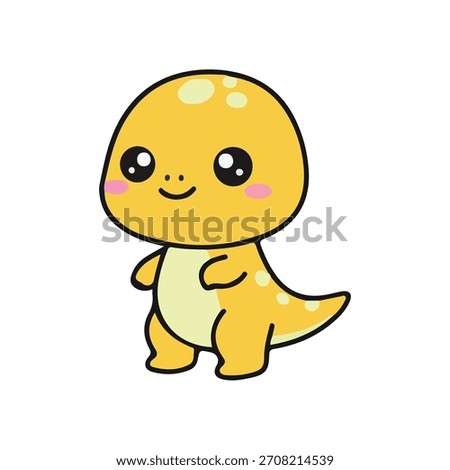 Adorable yellow dinosaur cartoon vector illustration. Cute baby t-rex dino character standing isolated on white background. Funny prehistoric animal mascot for children.