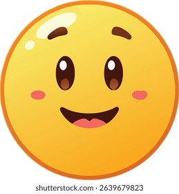 Adorable Yellow Emoji with Rosy Cheeks and Wide Smile Expressing Happiness and Friendliness