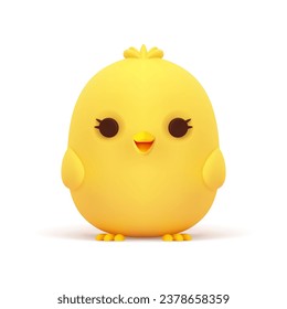 Adorable yellow girl chick cute baby chicken isolated on white 3d icon realistic vector illustration