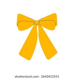 Adorable yellow ribbon bow in a clean, cartoon vector style. Ideal for scrapbooking, wrapping designs, or digital stickers.