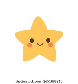 Adorable yellow star with a smiling face and rosy cheeks, perfect for kids' designs, emojis, stickers, or cheerful nursery art and playful decor.