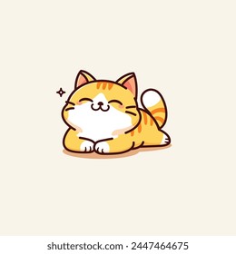 Adorable yellow tabby cat lying on the floor illustration, isolated background.