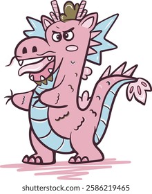 Adorable Yet Fierce Pink Cartoon Dragon Illustration