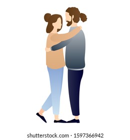 adorable young couple standing face to face and hugging. man embracing woman. romantic couple relationship in flat vector illustration.