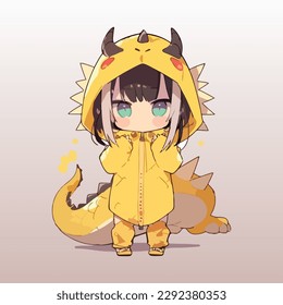 Adorable youngster with a dragon outfit