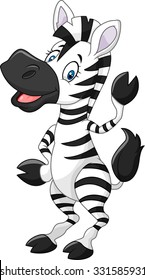 Adorable zebra cartoon waving hand isolated on white background