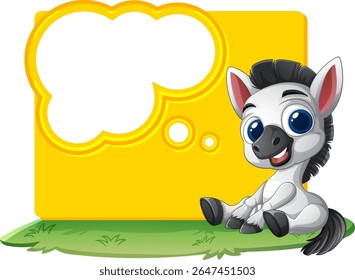 Adorable zebra sitting with a blank thought bubble