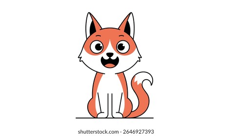 Adorably Cute Cartoon Fox Character with Big Eyes and Bushy Tail Sitting Proudly on a White Background