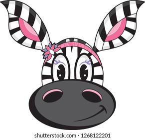 Adorably Cute Cartoon Zebra Girl With Flower Hairband 