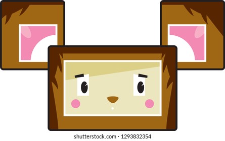 Adorably Cute Little Cartoon Block Bear Character Face