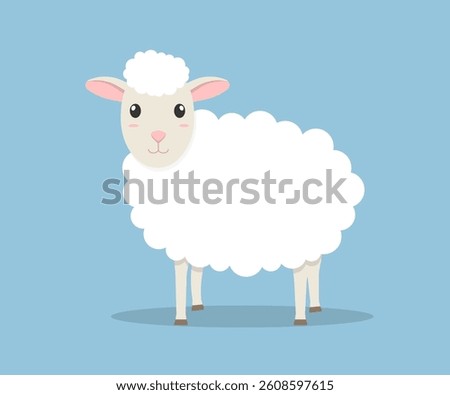 Adorably designed Cute Cartoon Sheep set against a bright Blue Background, perfect for children