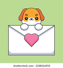 An adorably fluffy dog wagging its tail, holds a love letter with a heart on it, expressing its love to its owner or a special someone