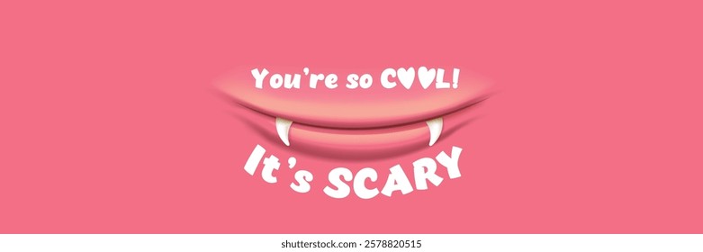 Adorably Spooky Valentine: Cute Monster and Funny Quote Banner. You are so cool it's scary slogan and quote with funny cute monster and text. Valentines day pink banner with cute monster and slogan