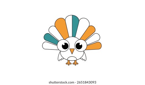 Adorably Stylized Fowl Character with Fan Shaped Feathers and Big Expressive Eyes Enjoying a Festive Season