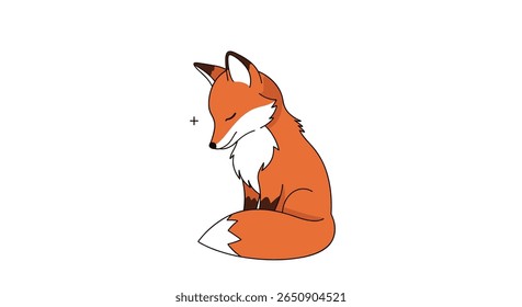Adorably tired little fox sits quietly with eyes closed in nature setting
