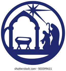 Adoration of the Magi silhouette icon vector illustration blue on white background. Scene of the Holy Bible