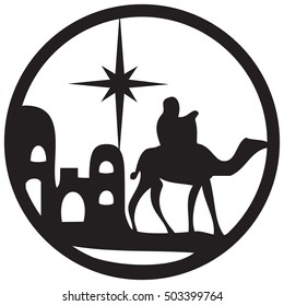 Adoration of the Magi silhouette icon vector illustration on white background. Scene of the Holy Bible