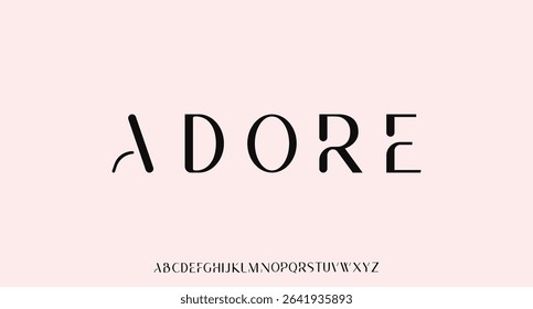 Adore luxury minimal classic modern typeface typo typography alphabet fonts and number, uppercase lowercase and number. Vector illustration with solid gold color background