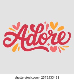 Adore script text typography valentine vector  transparent background