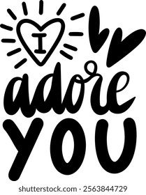 i adore you valentines day black vector graphic design and cut file