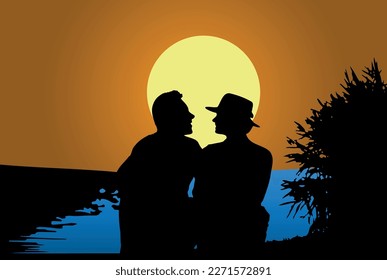 adored by a couple in love on the seashore who enjoys one another at sunset