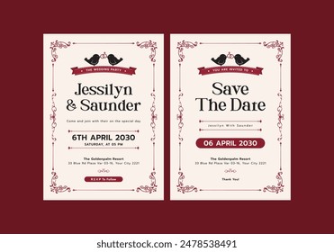 Adores Birdy Wedding Invitation Template Card