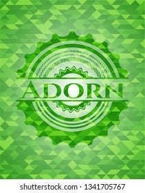 Adorn green emblem with triangle mosaic background