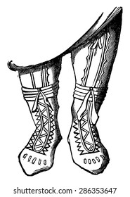 Adorned boots, vintage engraved illustration. Industrial encyclopedia E.-O. Lami - 1875.